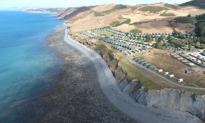 Looking North Westerly into Cardigan Bay birdseye view of Morfa Bychan Holiday Park